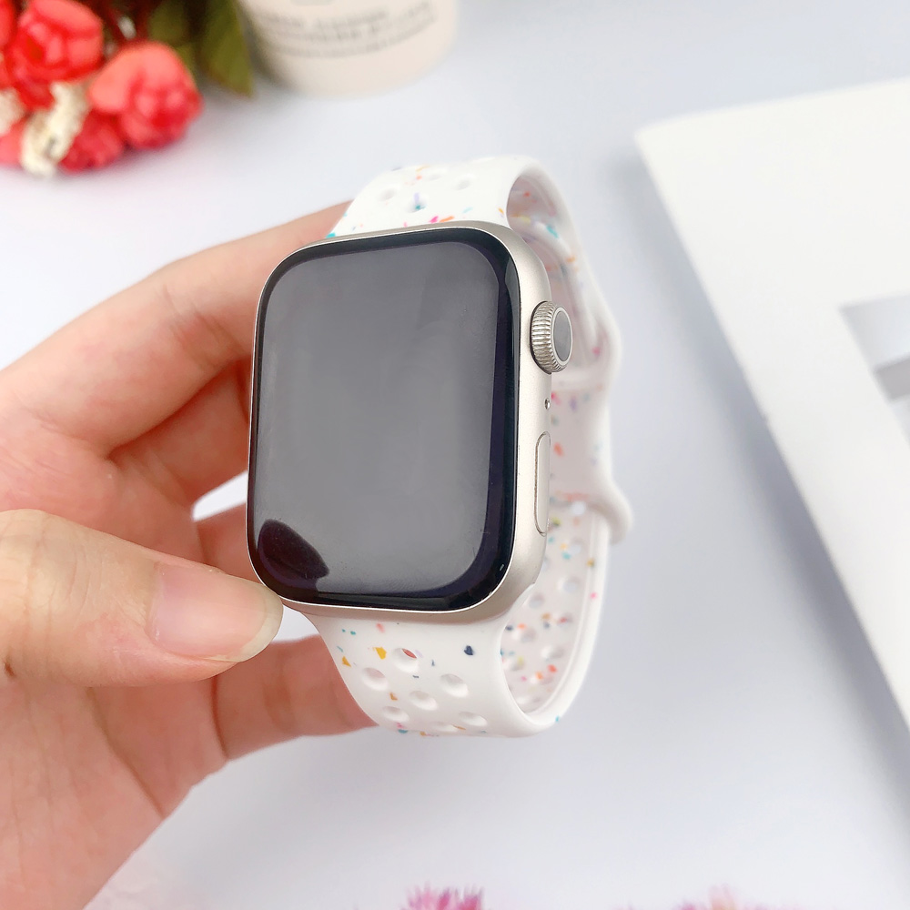 Pasek Opaska Bransoletka Silikon Plamki Biały Kolor do Apple Watch 3 4 5 6 7 8 9 SE 38/40/41mm - zdjęcie 21